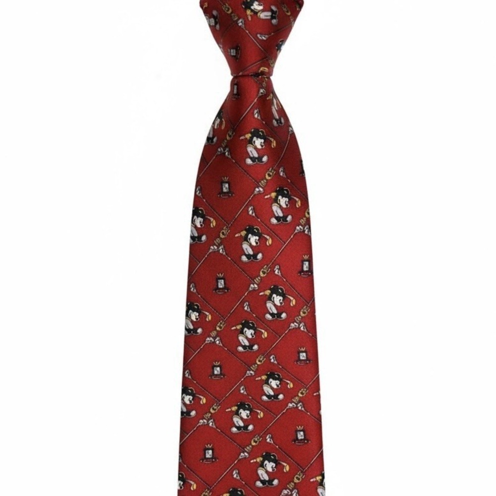 Disney Mickey Unlimited Red Polyester Golf Tie Mickey Mouse L: 58" W: 3.75"